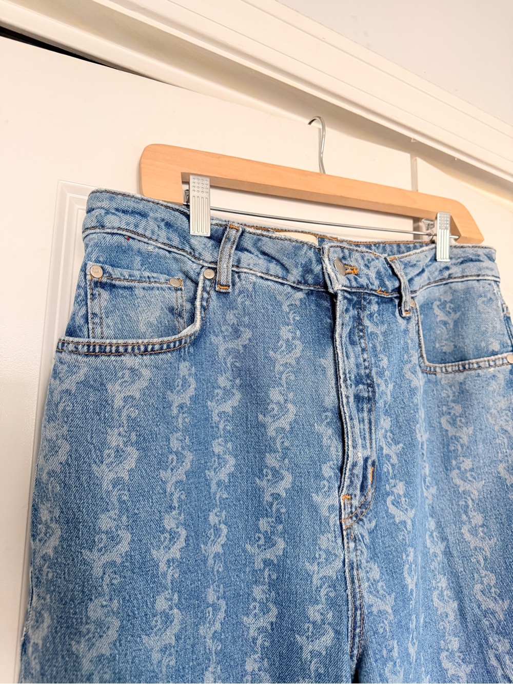 Pilcro Light Blue High Waisted Patterned Wide Leg Jeans - Picture 3 of 3